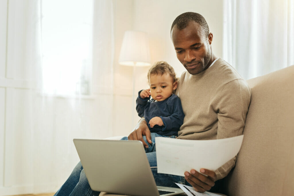 Father working from home with realistic expectations